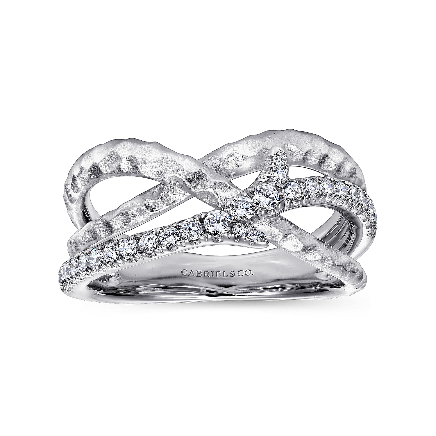 Sterling Silver Hammered White Sapphire Twisted Ring