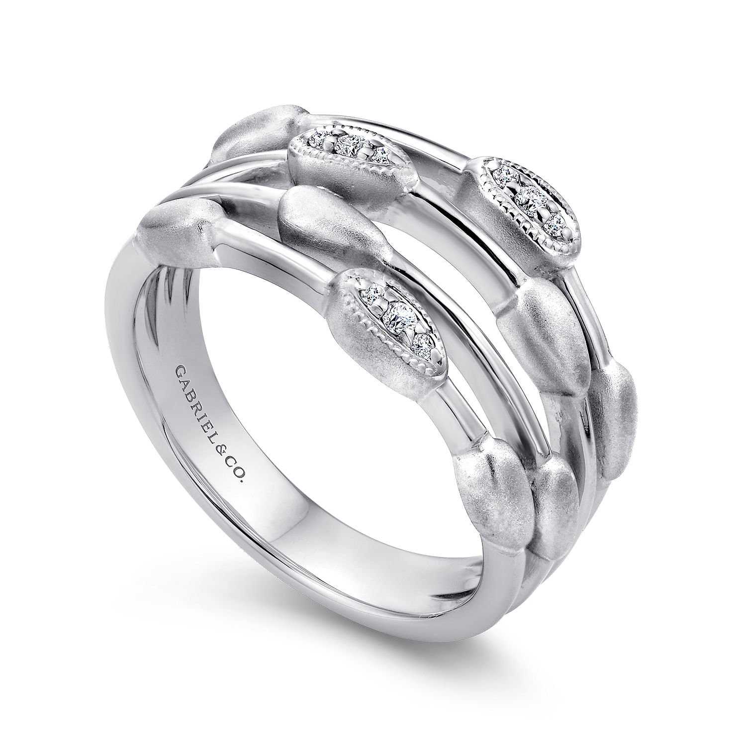Sterling Silver Layered Diamond Station Ring