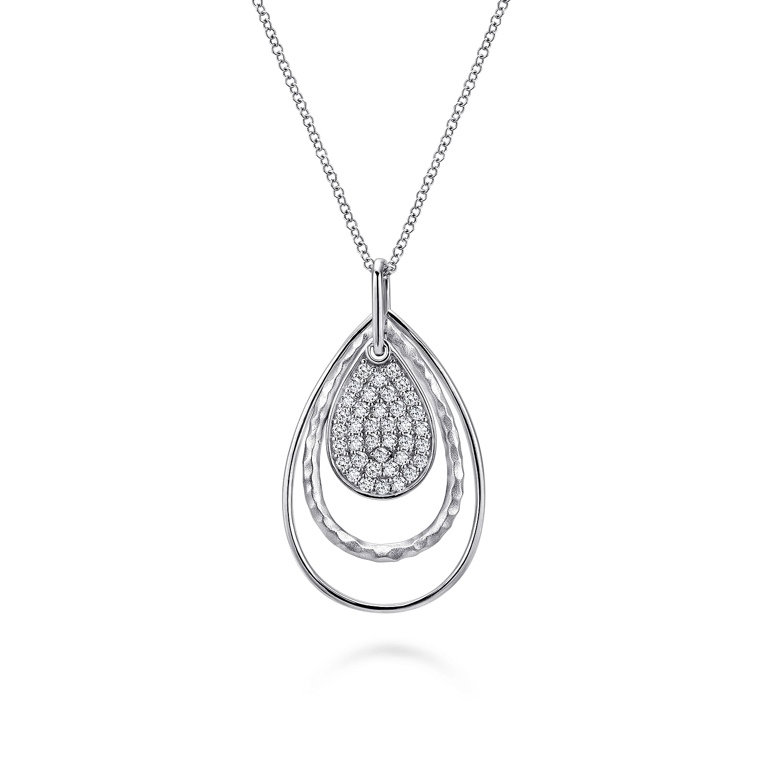 Sterling Silver Layered Teardrop Pendant Necklace with White Sapphire