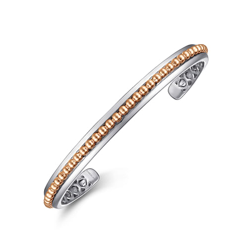 Sterling Silver Open Cuff Bracelet with 14K Rose Gold Beads