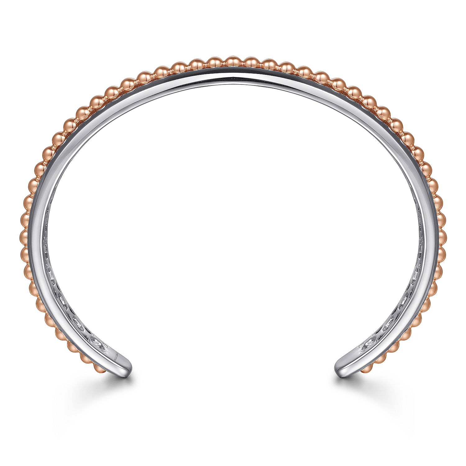 Sterling Silver Open Cuff Bracelet with 14K Rose Gold Beads