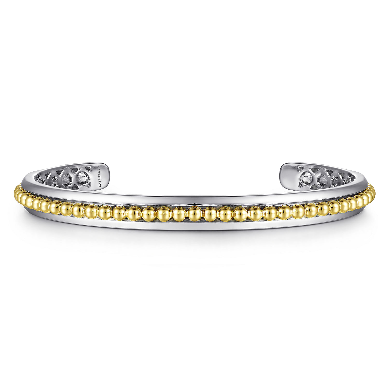 Sterling Silver Open Cuff Bracelet with 14K Yellow Gold Beads