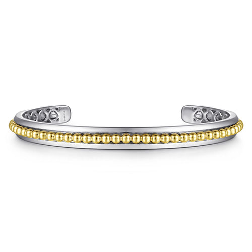 Sterling Silver Open Cuff Bracelet with 14K Yellow Gold Beads