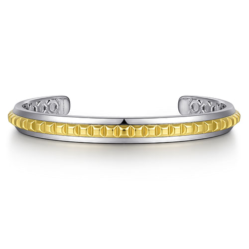 Sterling Silver Open Cuff Bracelet with 14K Yellow Gold Grommets