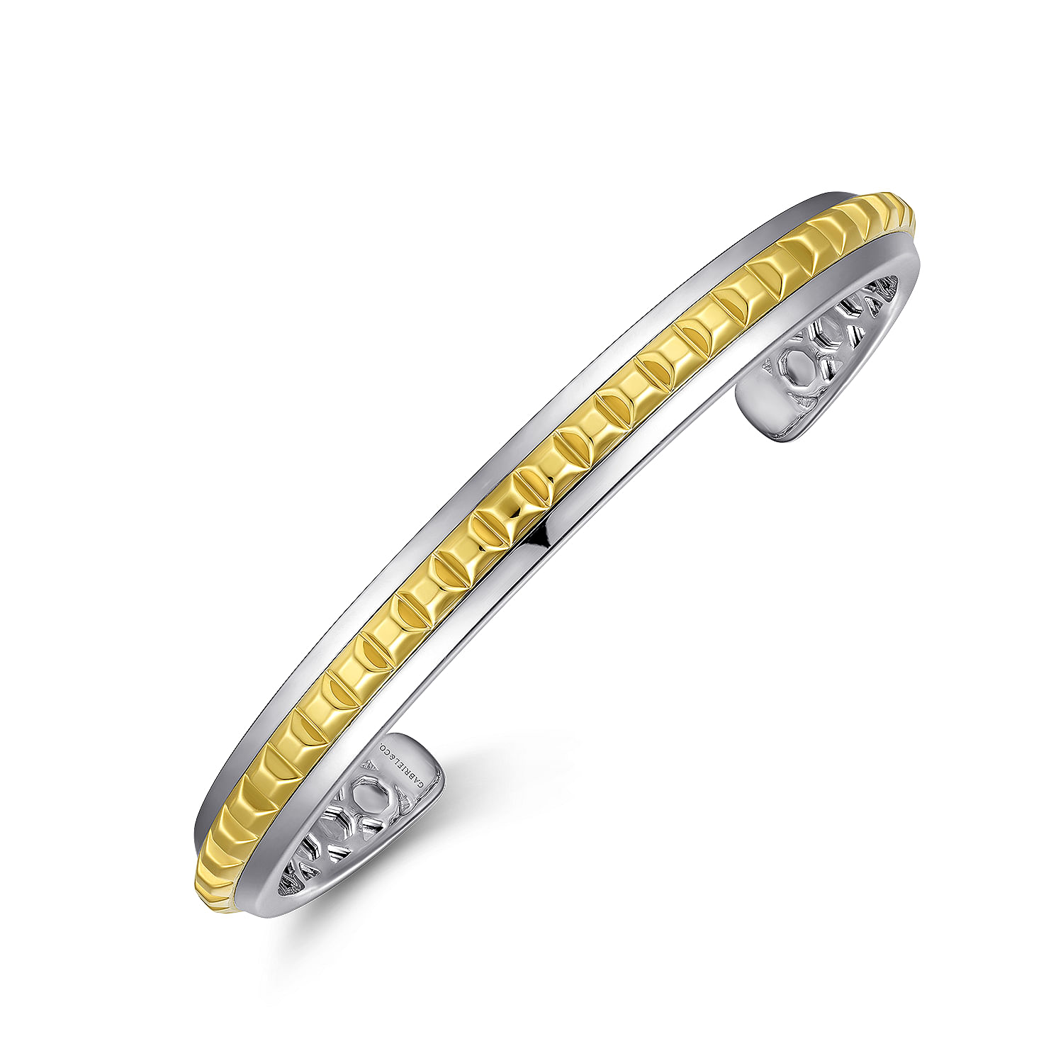 Sterling Silver Open Cuff Bracelet with 14K Yellow Gold Grommets