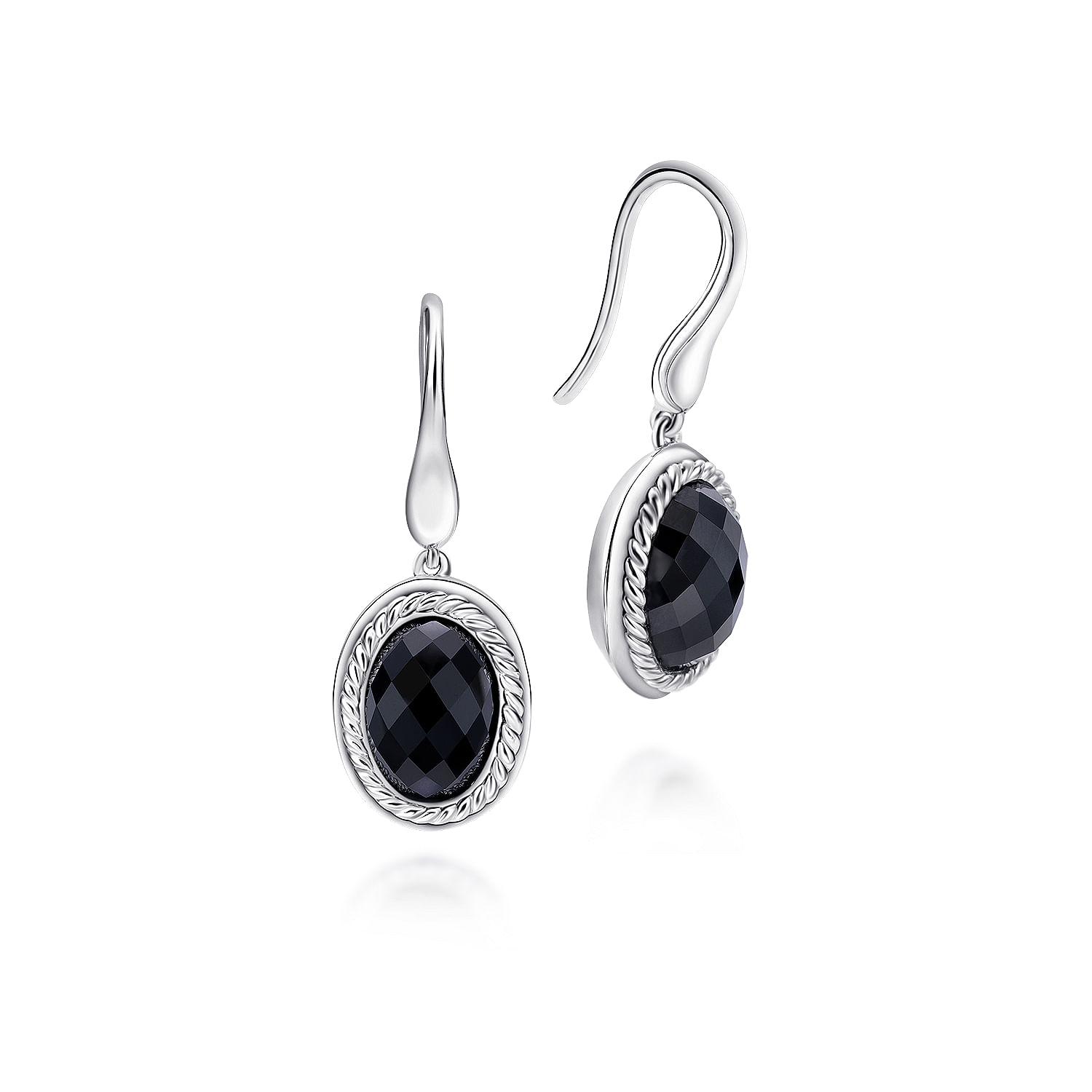 Sterling Silver Oval Onyx Drop Earrings