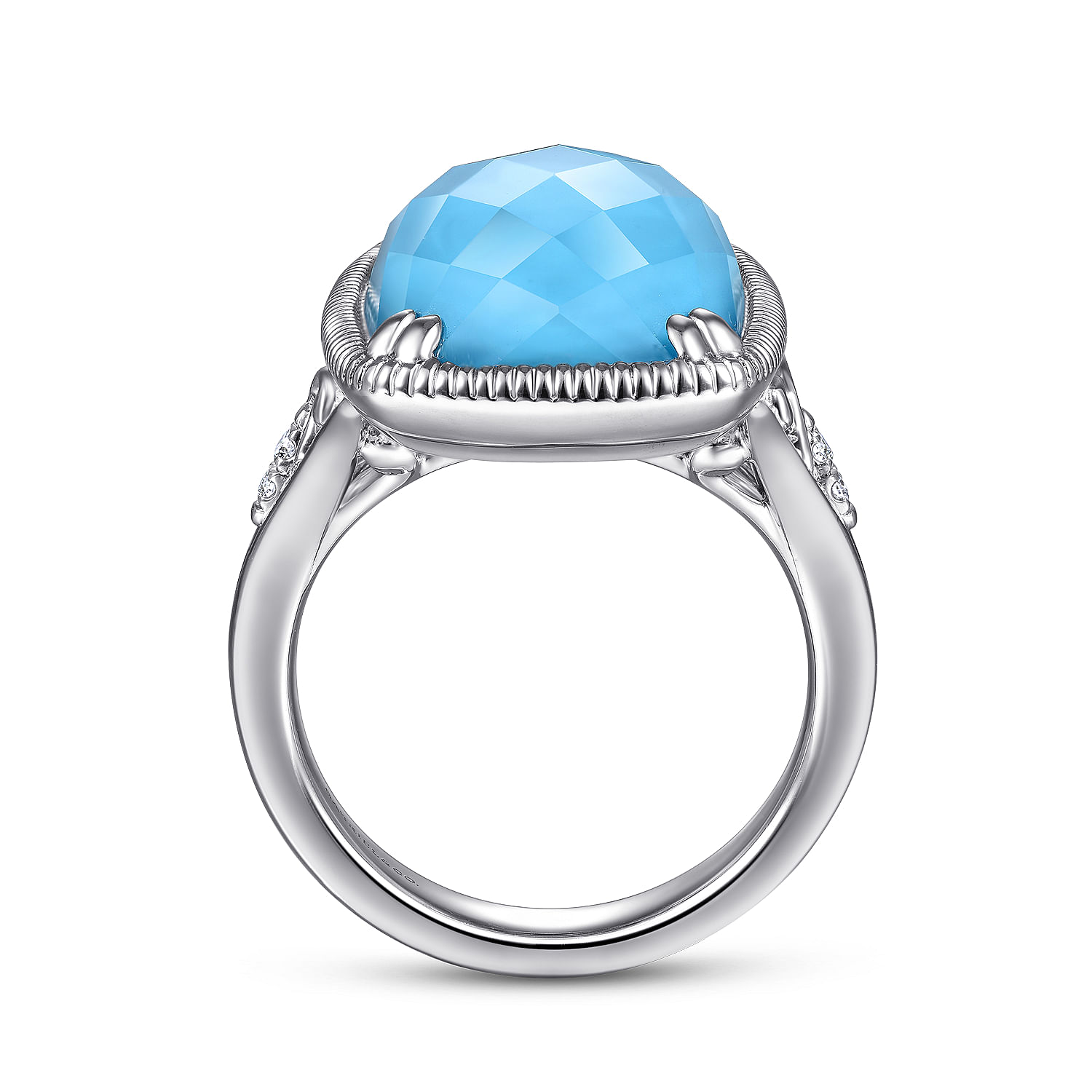 Sterling Silver Rock Crystal/Turquoise Long Cushion Cut Ring