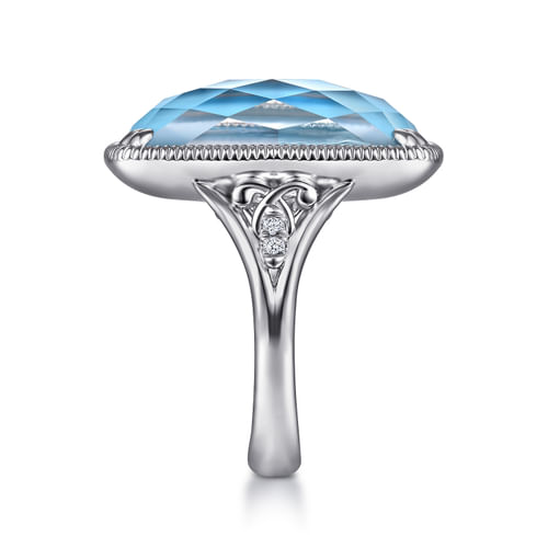 Sterling Silver Rock Crystal/Turquoise Long Cushion Cut Ring