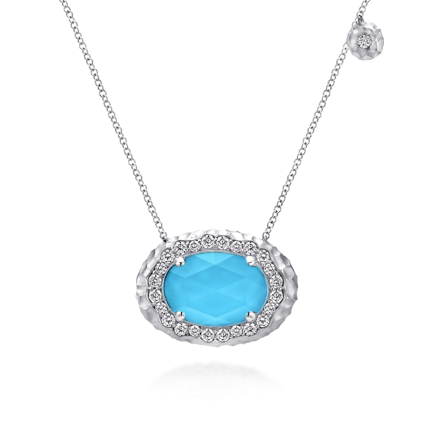 Sterling Silver Rock Crystal/Turquoise Necklace with White Sapphire Halo