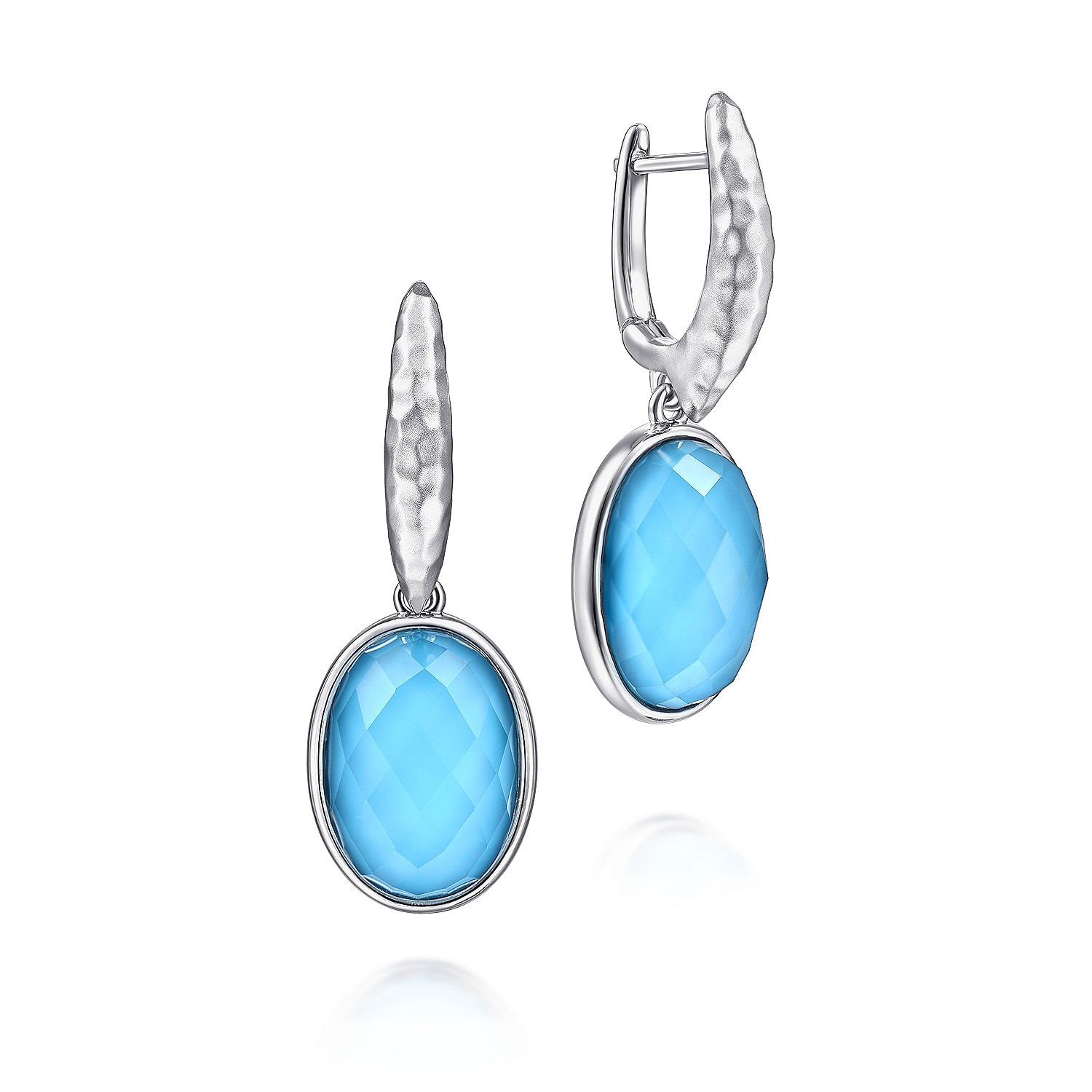 Gabriel - Sterling Silver Rock Crystal/Turquoise Oval Drop Earrings