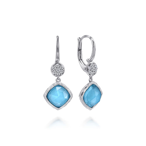 Sterling Silver Rock Crystal/Turquoise and White Sapphire Drop Earrings