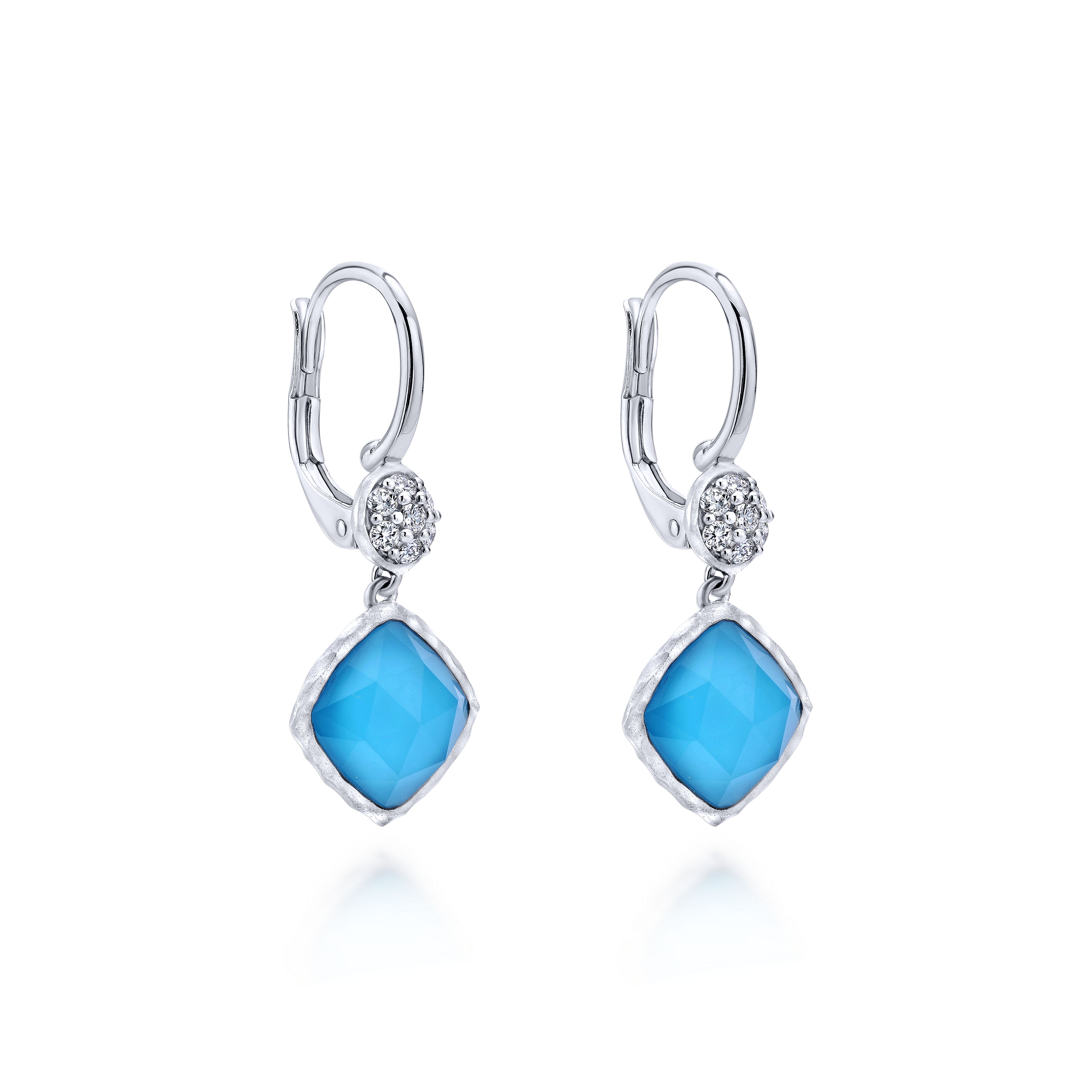 Sterling Silver Rock Crystal/Turquoise and White Sapphire Drop Earrings