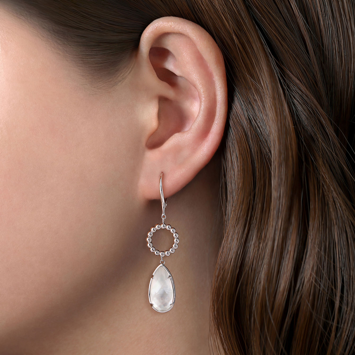 Sterling Silver Rock Crystal/White MOP Drop Earrings