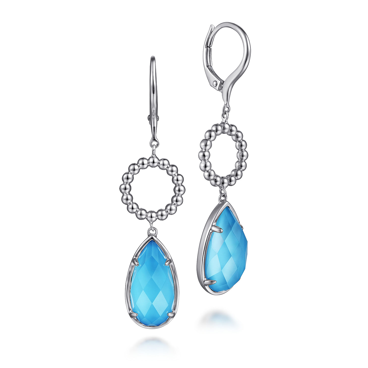Sterling Silver Rock Crystal and Turquoise Long Teardrop Earrings