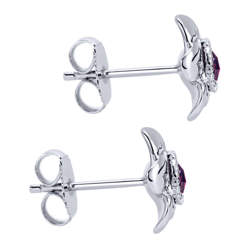 Sterling Silver Round Amethyst Flower Stud Earrings