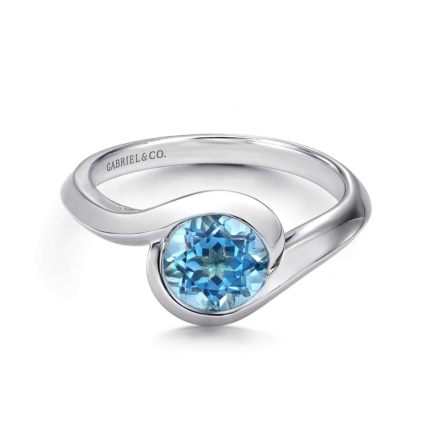 Sterling Silver Round Blue Topaz Bypass Ring