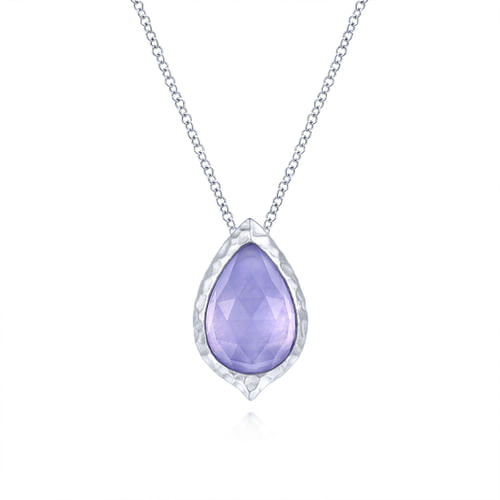 Sterling Silver Round Rock Crystal/Purple Jade Doublet Pendant Necklace