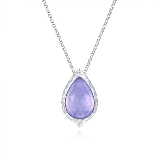 Gabriel - Sterling Silver Round Rock Crystal/Purple Jade Doublet Pendant Necklace
