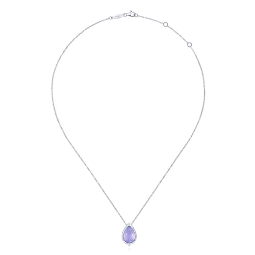 Sterling Silver Round Rock Crystal/Purple Jade Doublet Pendant Necklace