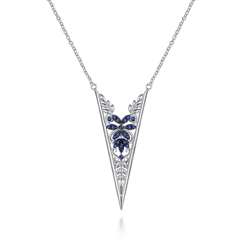 Sterling Silver Sapphire Openwork Floral Pendant Necklace