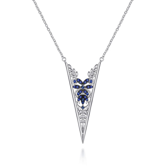 Gabriel - Sterling Silver Sapphire Openwork Floral Pendant Necklace
