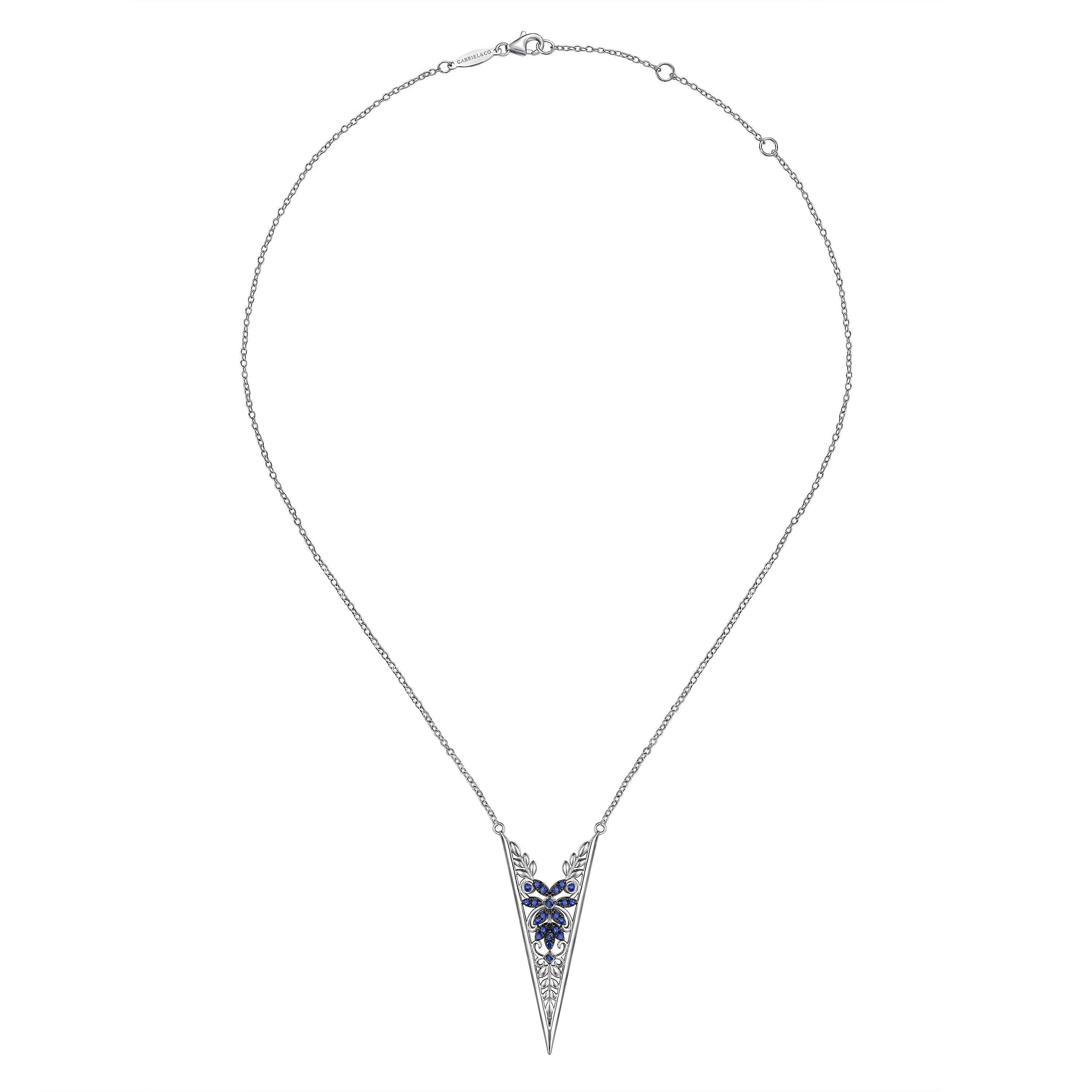 Sterling Silver Sapphire Openwork Floral Pendant Necklace