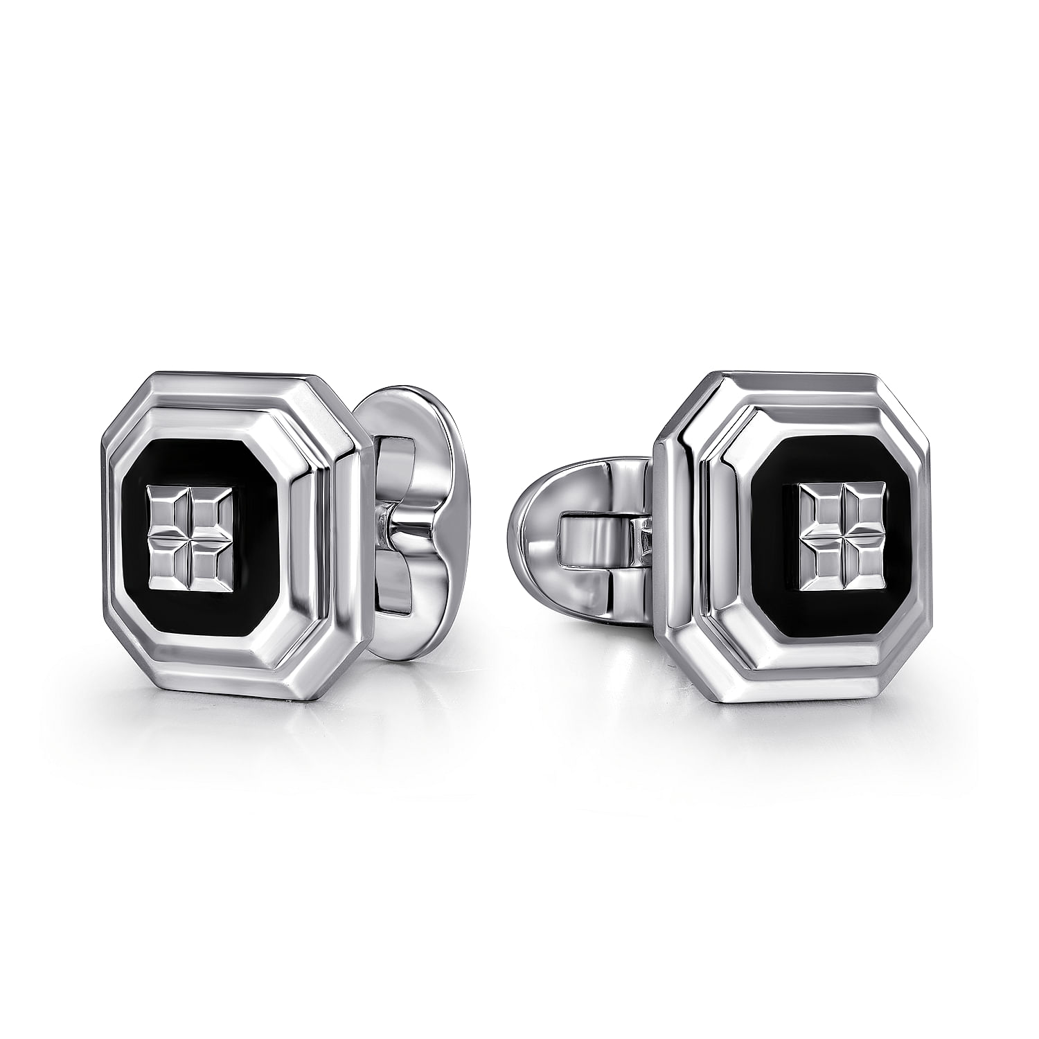 Sterling Silver Square Cufflinks With Black Enamel