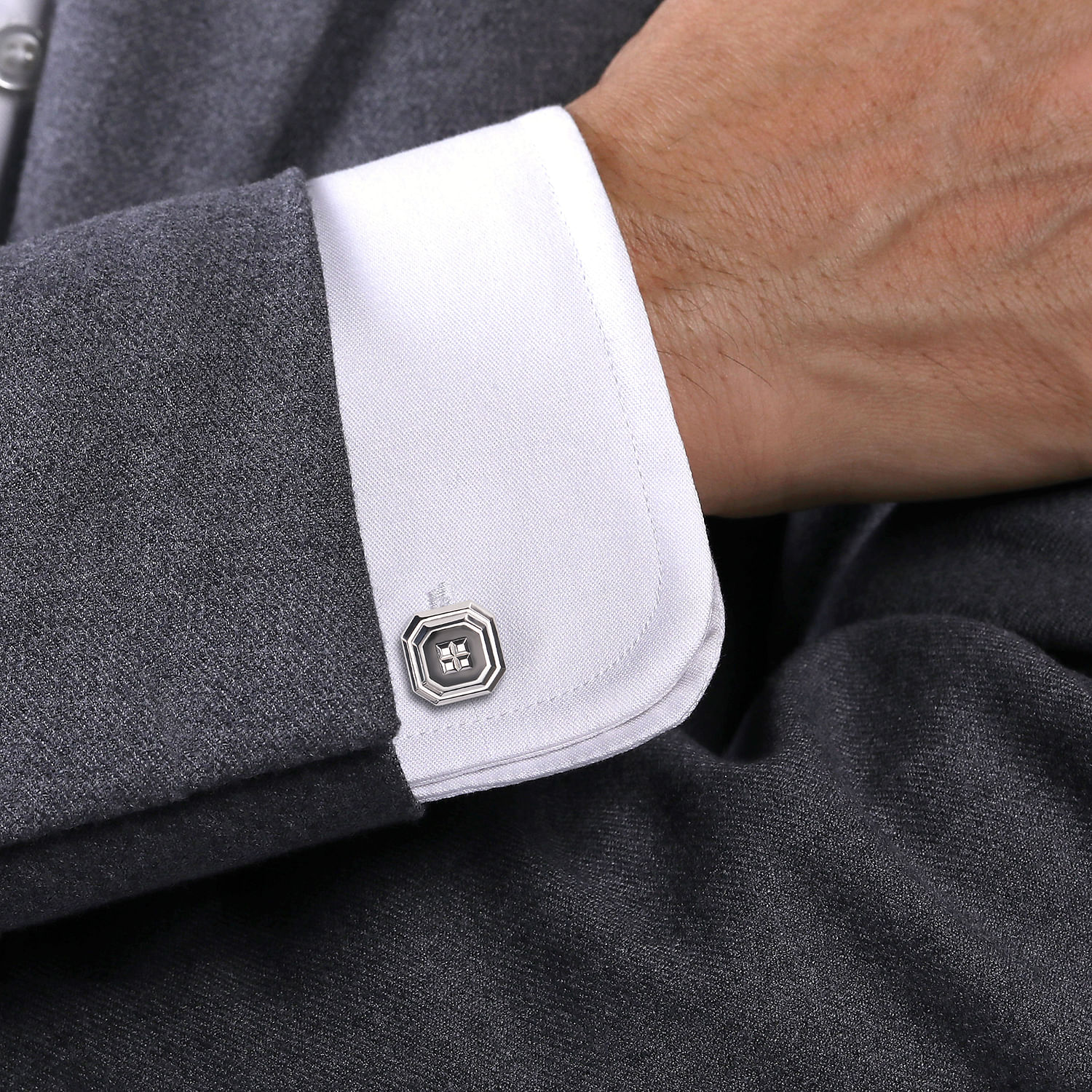 Sterling Silver Square Cufflinks With Black Enamel