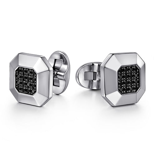 Sterling Silver Square Cufflinks with Black Spinel Stone