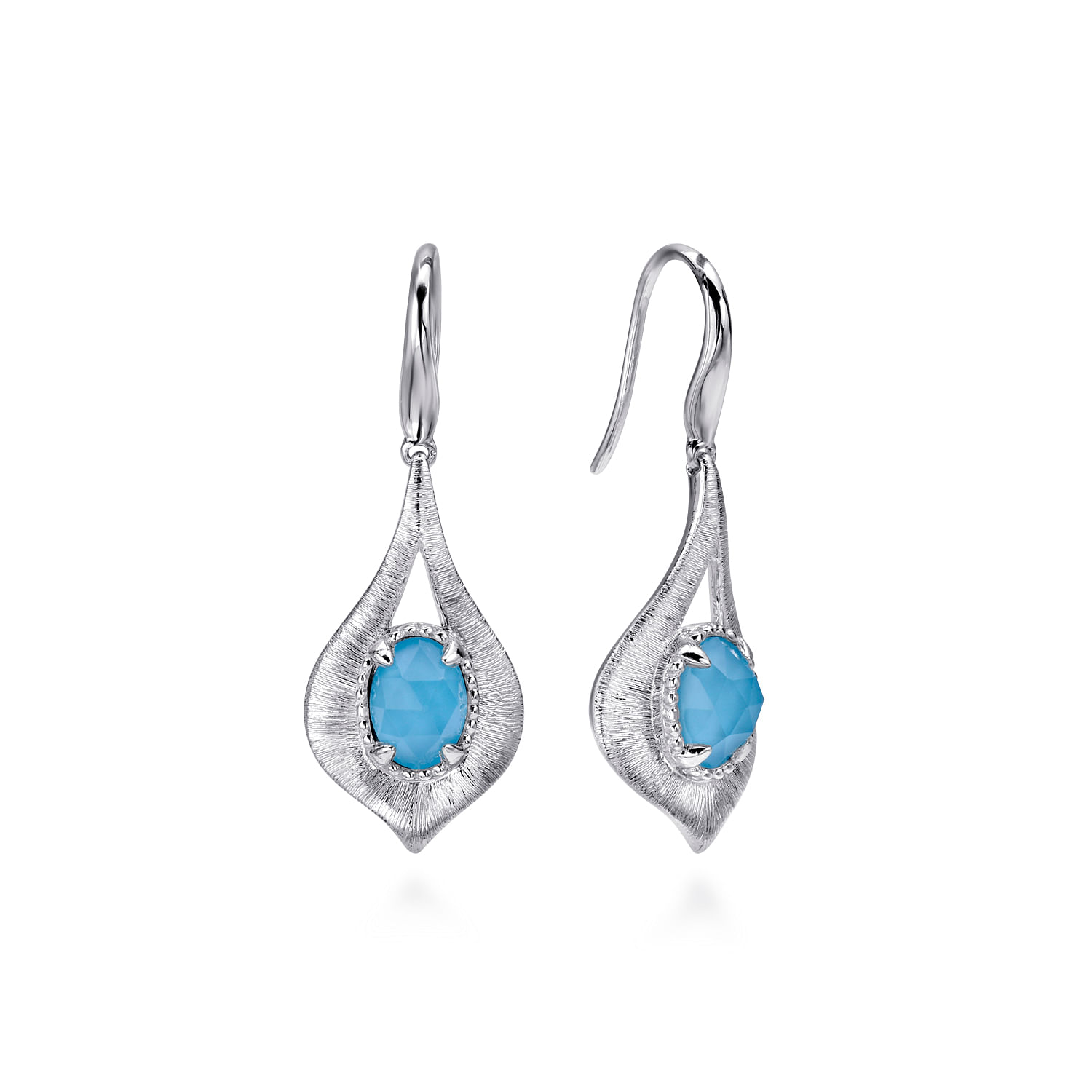 Gabriel - Sterling Silver Teardrop Rock Crystal and Turquoise Drop Earrings
