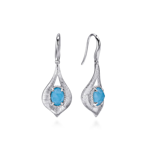 Sterling Silver Teardrop Rock Crystal and Turquoise Drop Earrings