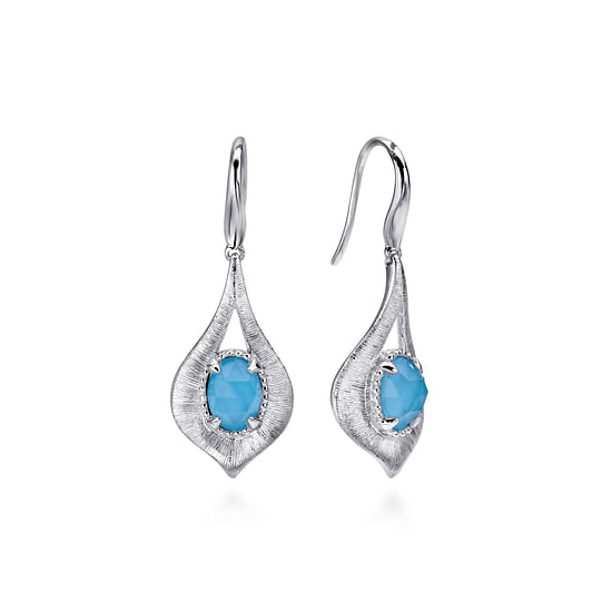 Gabriel - Sterling Silver Teardrop Rock Crystal and Turquoise Drop Earrings