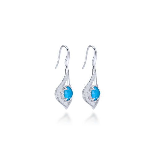 Sterling Silver Teardrop Rock Crystal and Turquoise Drop Earrings