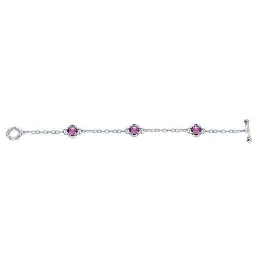 Sterling Silver Toggle Bracelet with Amethyst Clover Stations