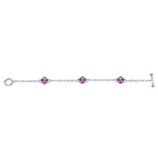 Sterling Silver Toggle Bracelet with Amethyst Clover Stations angle 3