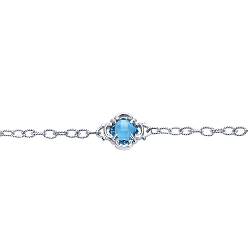 Sterling Silver Toggle Bracelet with Blue Topaz Clover Stations