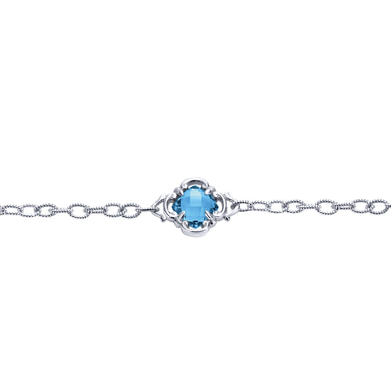 Sterling Silver Toggle Bracelet with Blue Topaz Clover Stations angle 2