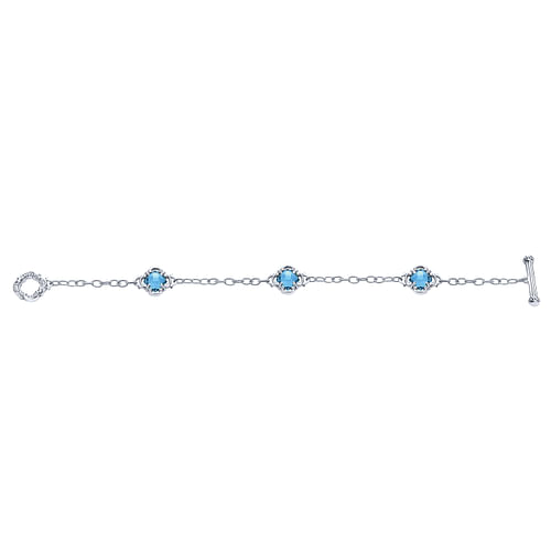 Sterling Silver Toggle Bracelet with Blue Topaz Clover Stations