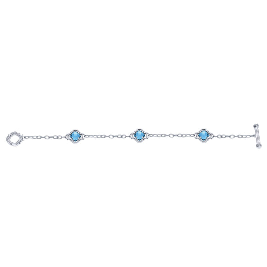 Sterling Silver Toggle Bracelet with Blue Topaz Clover Stations angle 3