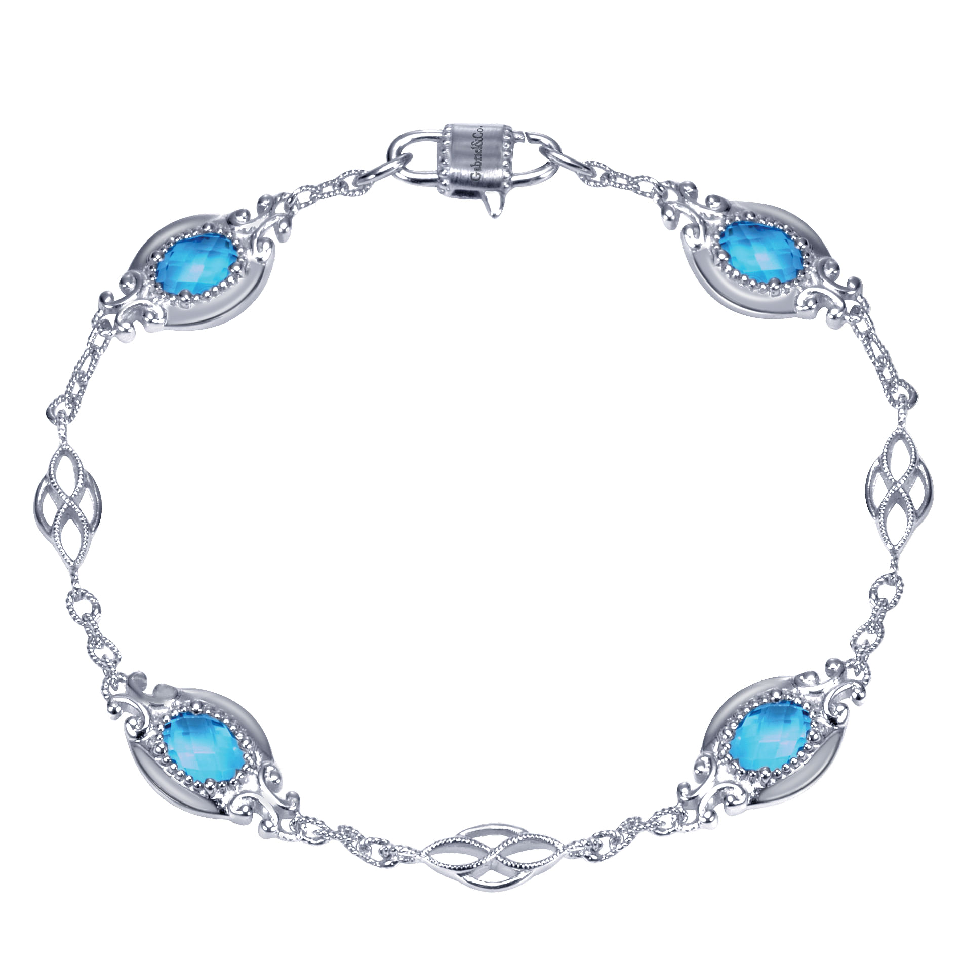 Gabriel - Sterling Silver Twisted Chain Bracelet with Oval Blue Topaz Stations