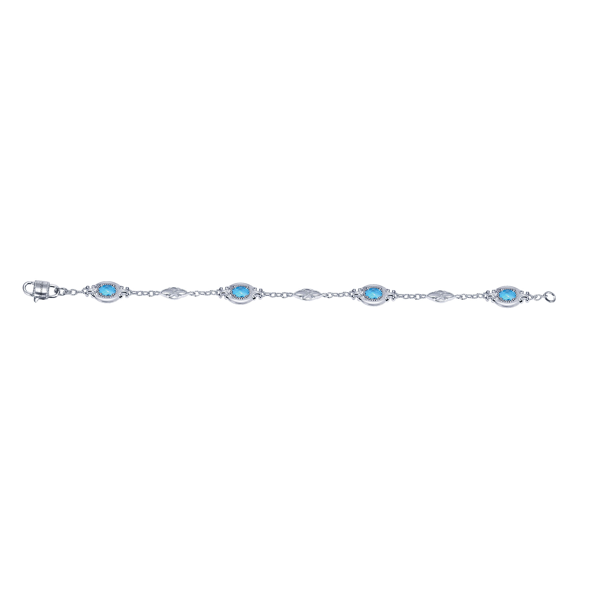 Sterling Silver Twisted Chain Bracelet with Oval Blue Topaz Stations