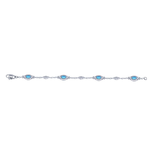 Sterling Silver Twisted Chain Bracelet with Oval Blue Topaz Stations