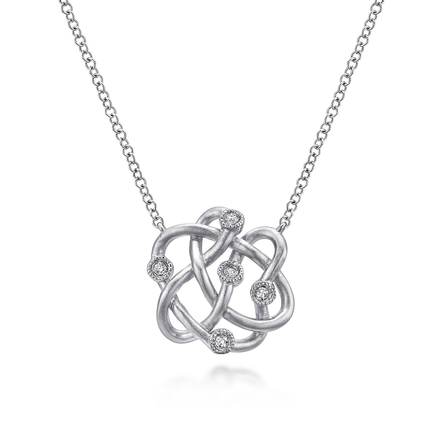 Sterling Silver Twisted Knot Diamond Pendant Necklace