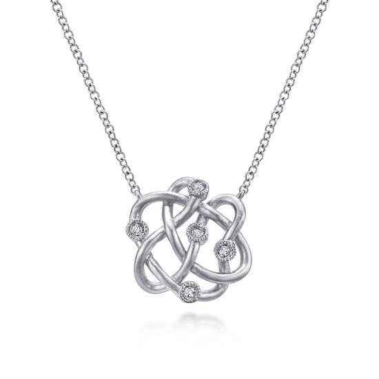 Gabriel - Sterling Silver Twisted Knot Diamond Pendant Necklace
