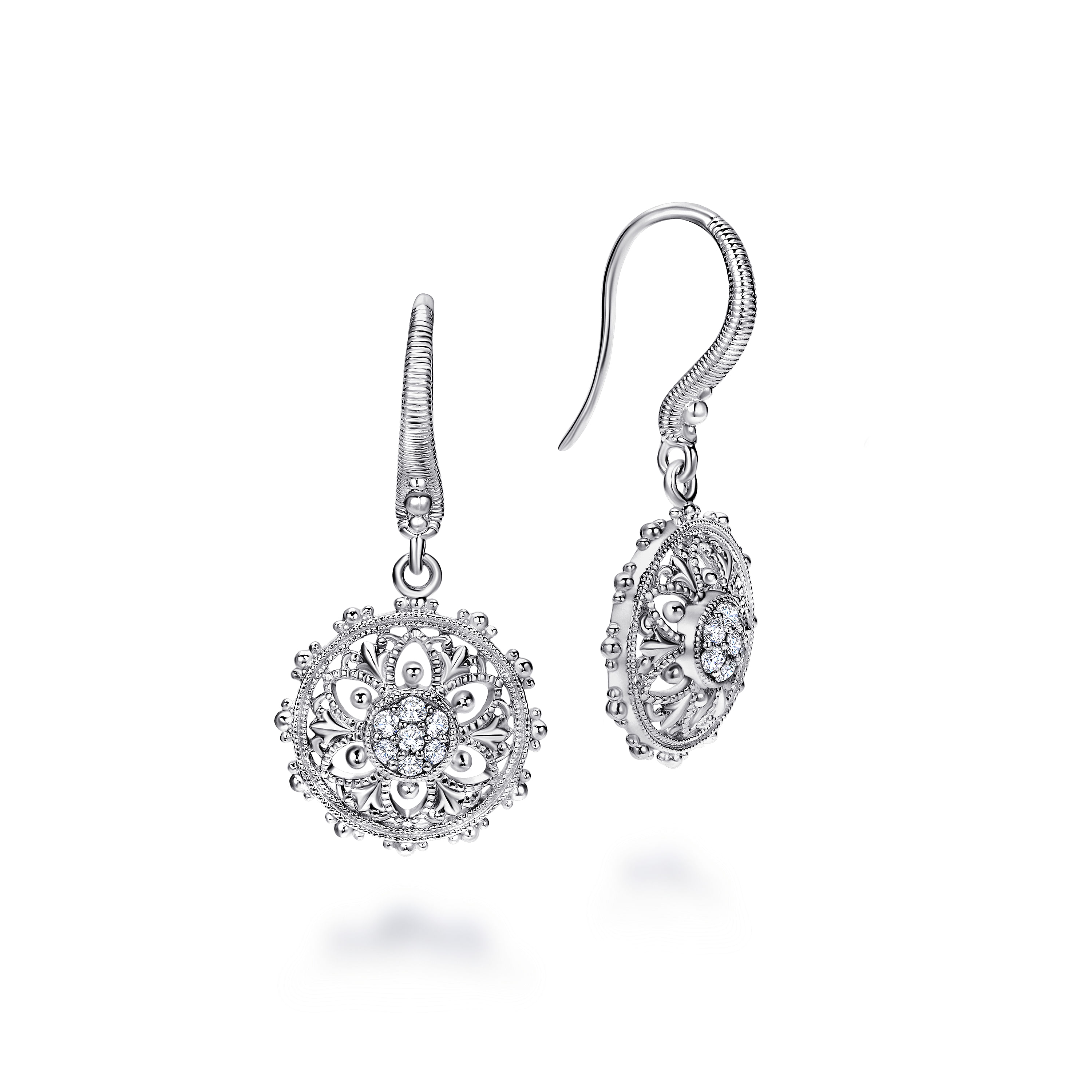 Sterling Silver White Sapphire Vintage Inspired Floral Drop Earrings