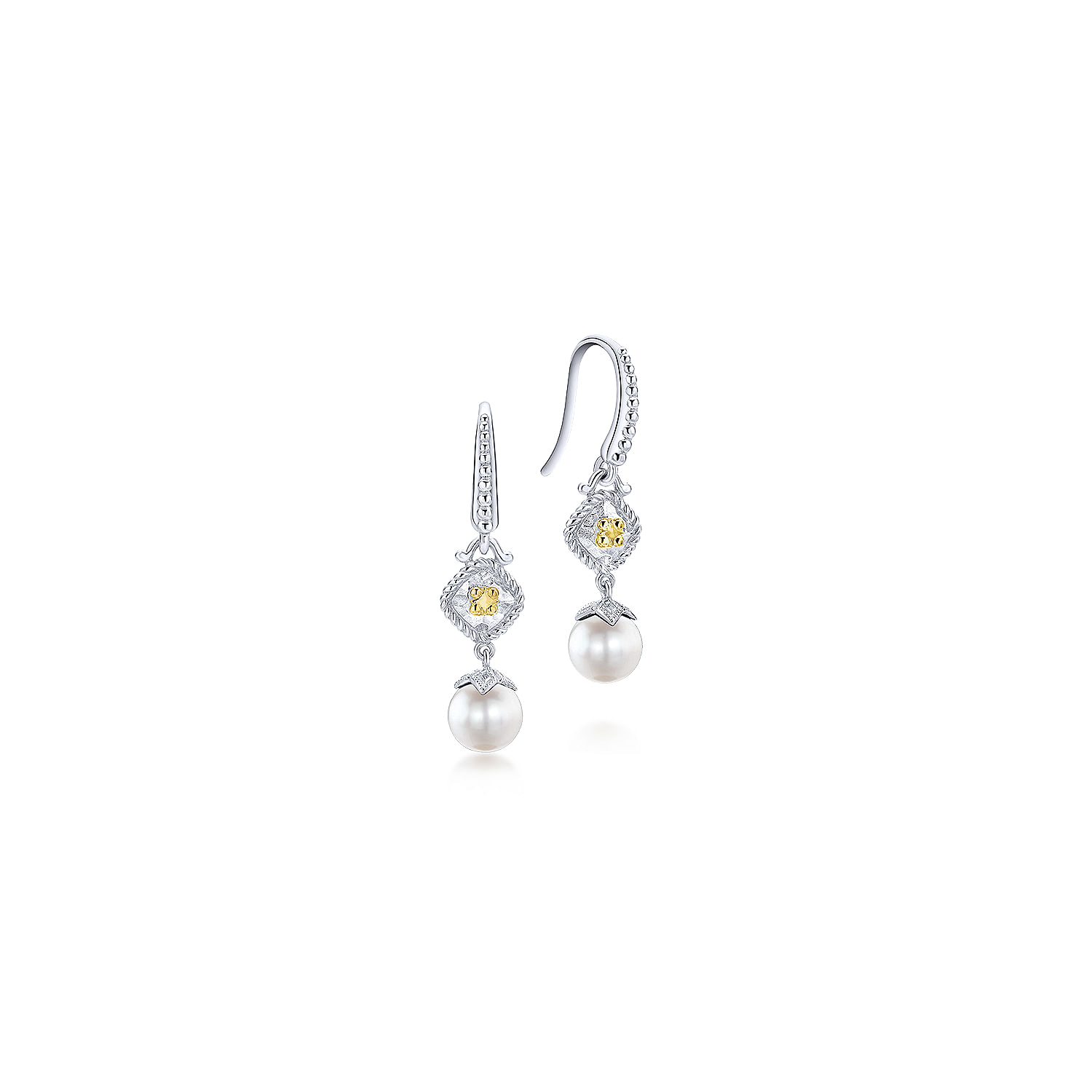 Sterling Silver and 18K Yellow Gold Cultured Pearl Drop Earrings