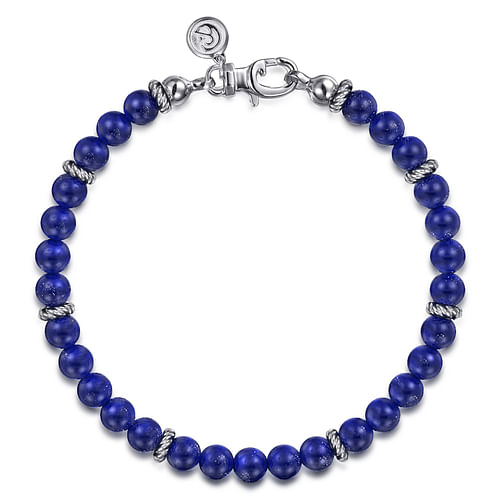 Sterling Silver and 6mm Lapis Beaded Bracelet