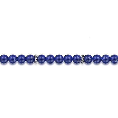 Sterling Silver and 6mm Lapis Beaded Bracelet