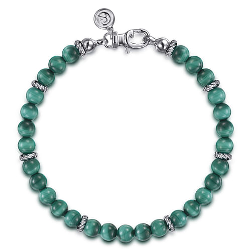 Sterling Silver and 6mm Malachite Beaded Bracelet