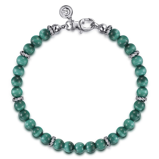 Gabriel - Sterling Silver and 6mm Malachite Beaded Bracelet